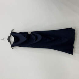 Womens Blue Pleated Round Neck Sleeveless Back Zip Maxi Dress Size 10P