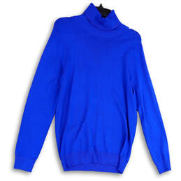 Womens Blue Turtleneck Long Sleeve Tight-Knit Pullover Sweater Size Large