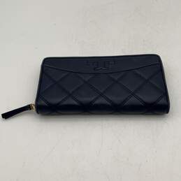 Tory Burch Womens Navy Blue Leather Quilted Inner Pocket Zip-Around Wallet