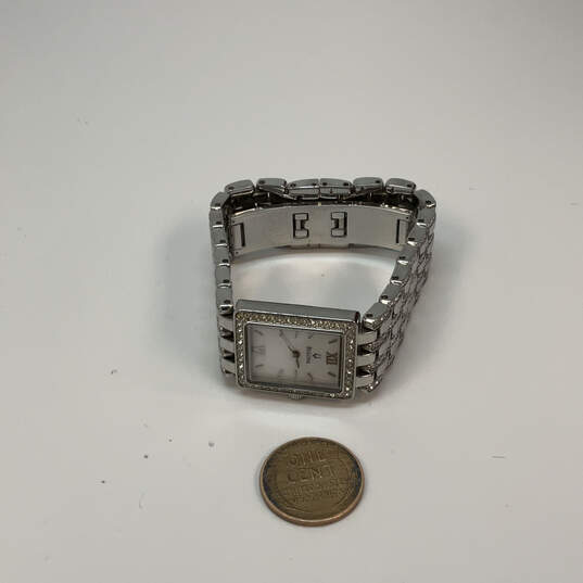 Designer Bulova Silver-Tone Rhinestone Rectangle Dial Analog Wristwatch image number 3