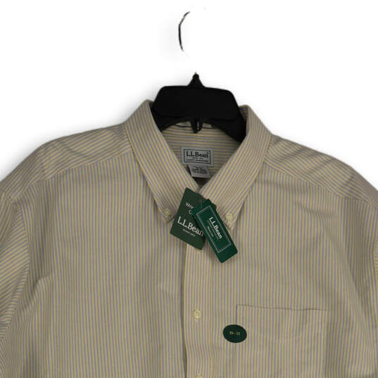 NWT Mens Blue Yellow Pinstripe Collard Button-Up Shirt Size 18X33 image number 3