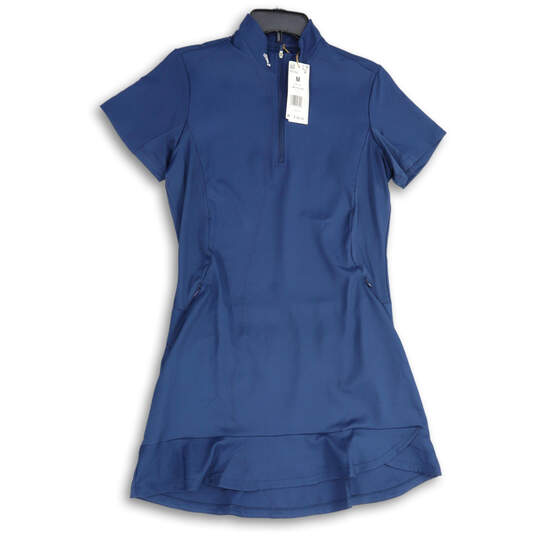 NWT Womens Blue Short Sleeve 1/4 Zip Pullover Golf Mini Dress Size Medium image number 1
