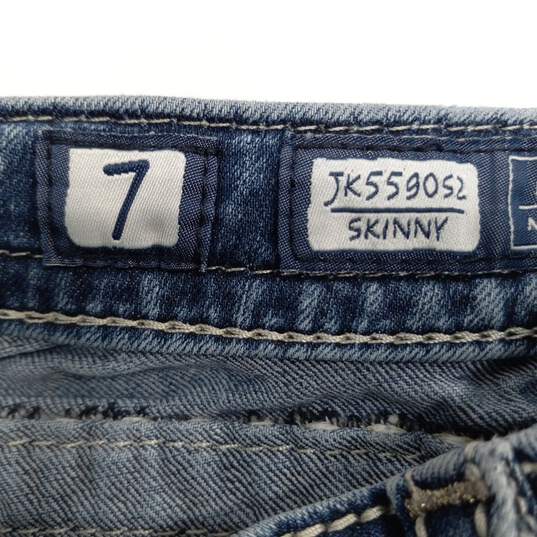 Girls Blue Denim Medium Wash Pockets Stretch Comfort Skinny Jeans Size 7 image number 3