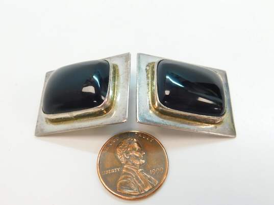 Taxco 925 Onyx Chunky Statement Clip-On Earrings 21.2g image number 6