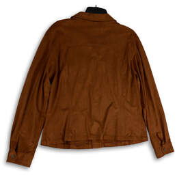 NWT Womens Brown Collared Long Sleeve Pockets Button Front Jacket Size 16 alternative image