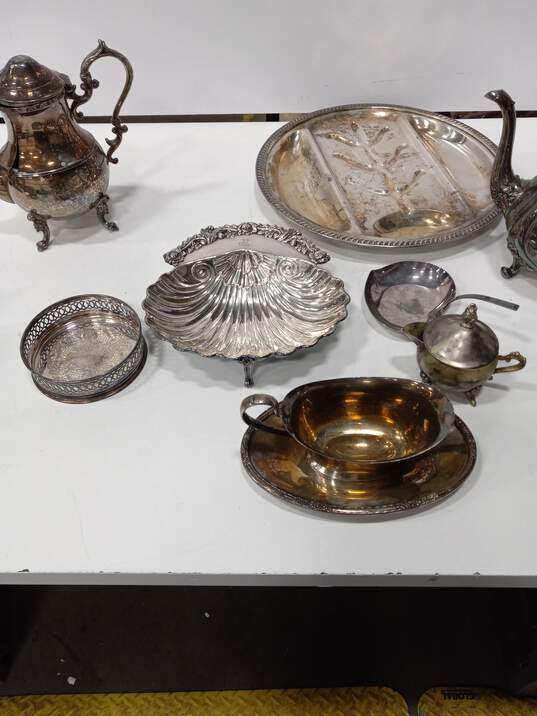 9pc Bundle of Assorted Silver Plated Serving Teapots Sugar Bowl Creamer Trays image number 5