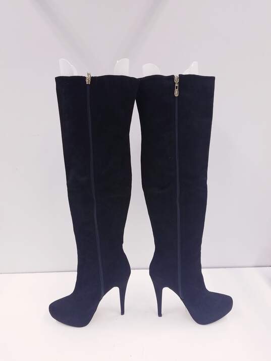 BEBE Rihanna Black Faux Suede Tall Over The Knee Heel Boots Size 9 M image number 7