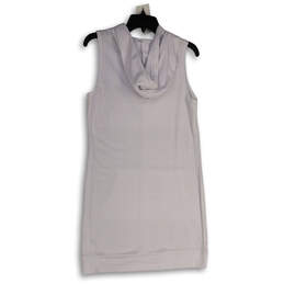 NWT Womens White Sleeveless Kangaroo Pocket Hooded Shift Dress Size Medium alternative image
