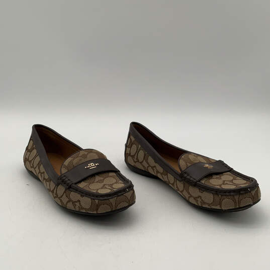 Womens Odette A01921 Brown Signature Print Slip-On Loafer Shoes Size 10 B image number 2