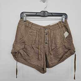 Tan Short Shorts Buttoned Up With Drawstring