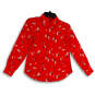 Womens Red Floral Long Sleeves Spread Collar Button-Up Shirt Size XXS P image number 1