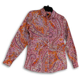 Womens Multicolor Paisley Long Sleeve Collared Button-Up Shirt Size 8T