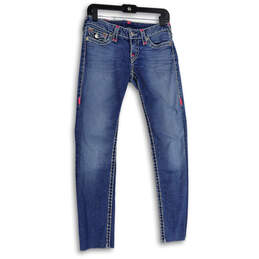 Womens Blue Denim Medium Wash 5-Pocket Design Straight Leg Jeans Size 27