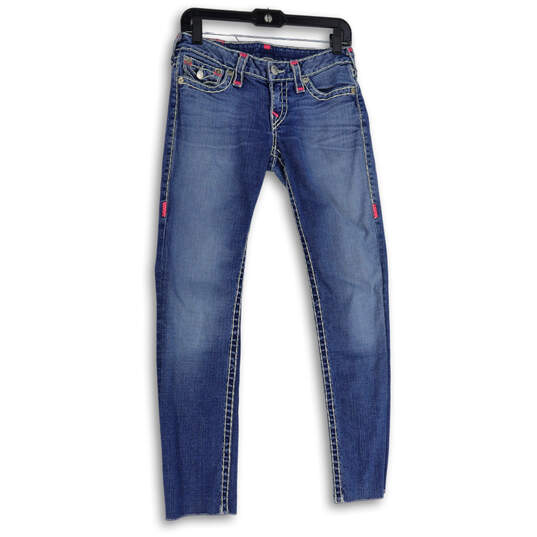 Womens Blue Denim Medium Wash 5-Pocket Design Straight Leg Jeans Size 27 image number 1