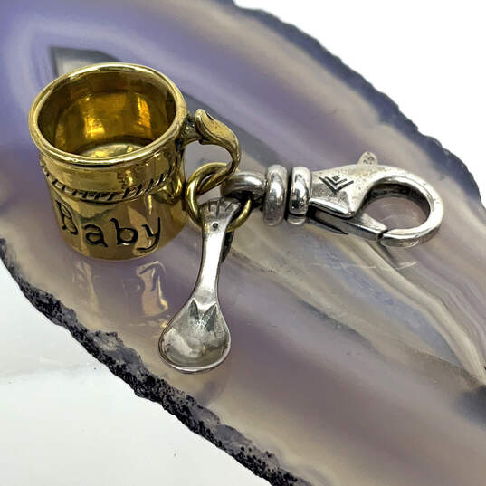 Designer Silpada 925 Sterling Silver Baby Spoon Gold-Tone Mug Chain Charm image number 1