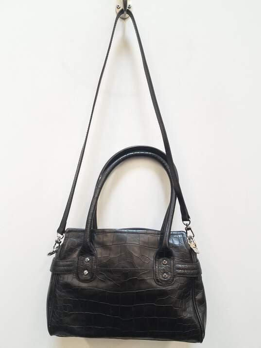 B. Makowsky Black Leather Croc Embossed Small Shoulder Satchel bag Handbag image number 3