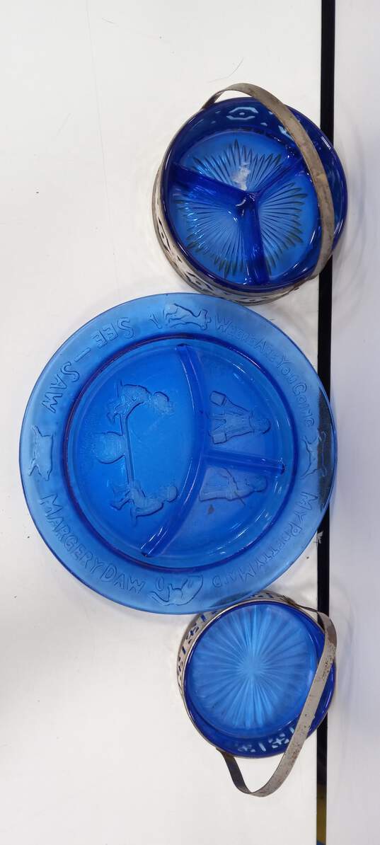 Bundle of 3 Assorted Blue Glass Plates image number 2