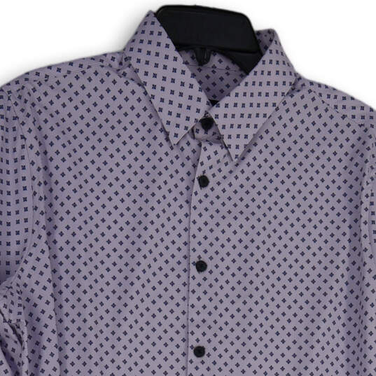 Mens Lavender Blue Geometric Print Long Sleeve Monaco Dress Shirt Size M image number 3