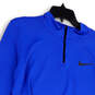 Mens Blue 1/4 Zip Mock Neck Long Sleeve Logo Pullover T-Shirt Size Medium image number 3