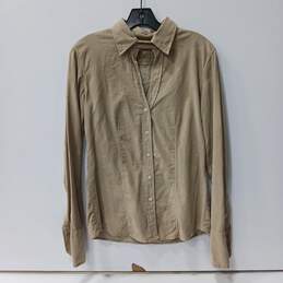 0039 Italy Women's Tan 100% Cotton Corduroy Button-Up Shirt Size M