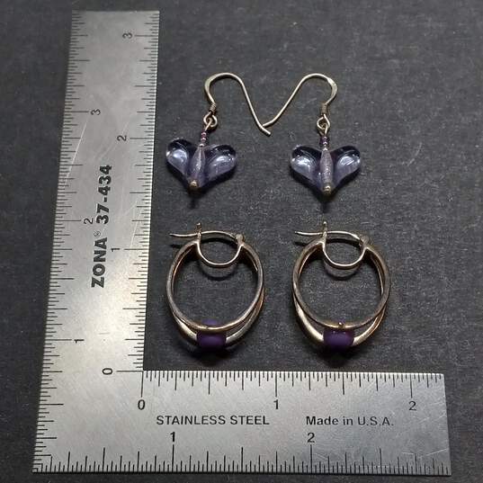 Bundle of 3 Sterling Silver Purple Stoned Earrings image number 6
