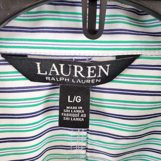 Ralph Lauren Women Green Striped Button Up Shirt L NWT image number 3