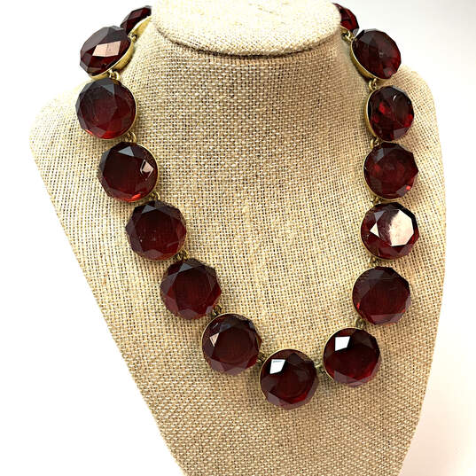 Designer J. Crew Gold-Tone Red Crystal Cut Stone Statement Necklace image number 1