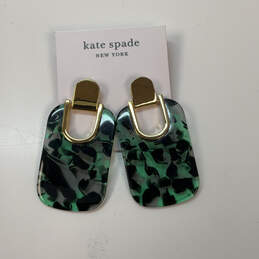 Designer Kate Spade Gold-Tone Green Black Artistic Classic Drop Earrings