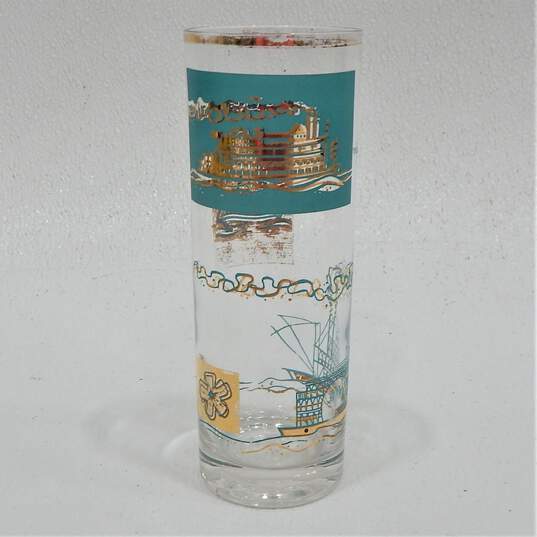MCM Mid Century Libbey Southern Comfort Tom Collins Barware Gold & Turquoise Drinking Glasses image number 2