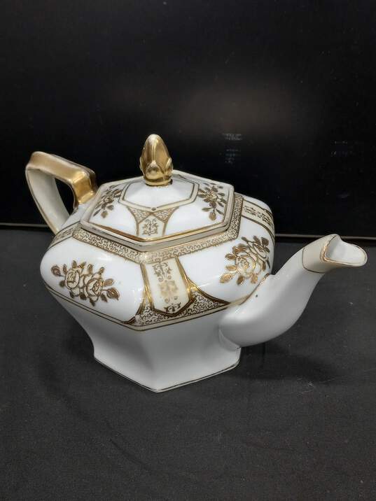 Vintage Noritake Gold And White Tea Set (Tea Pot, Cream, And Sugar) image number 5