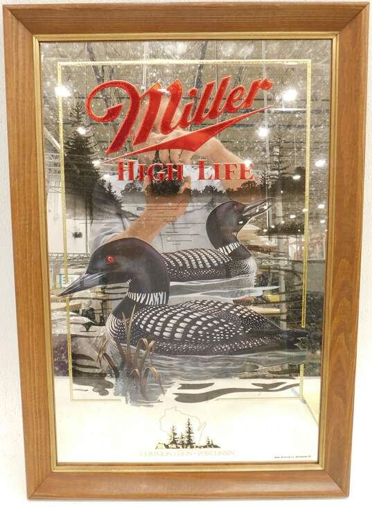 Vintage Miller High Life Beer Series 5 Wildlife Common Loon Mirror Bar Sign image number 1