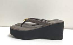 Michael Kors Sarita Monogram Brown Wedge Platform Thong Sandals Women's Size 8