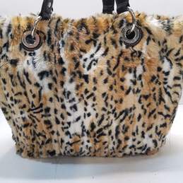 B. Makowsky Fuzzy Leopard Print Shoulder Bag Brown alternative image