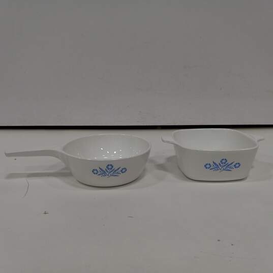 Pair of Corning Ware White Ceramic with Blue Floral Design Roasting Dishes image number 1
