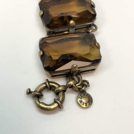 Designer J. Crew Gold-Tone Brown Crystal Stone Link Chain Bracelet image number 4