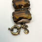 Designer J. Crew Gold-Tone Brown Crystal Stone Link Chain Bracelet image number 4