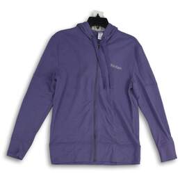 Womens Purple Long Sleeve Drawstring Activewear Full Zip Hoodie Size Small