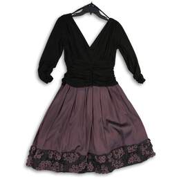 S. L. Fashions Womens Black Purple Surplice Neck Back Zip A-Line Dress Size 12 alternative image