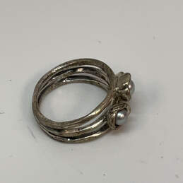 Designer Pandora S925 ALE 56 Sterling Silver Triple Bloom Gray Pearl Ring alternative image