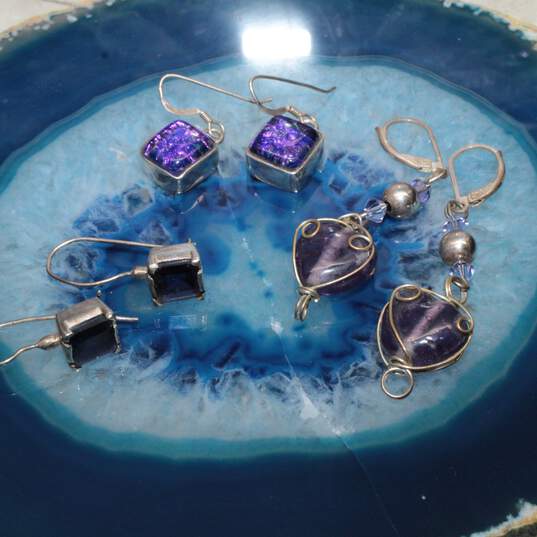 Bundle Of 3 Sterling Silver Purple Themed Earrings image number 2
