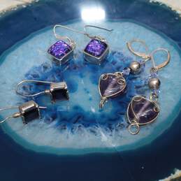 Bundle Of 3 Sterling Silver Purple Themed Earrings alternative image