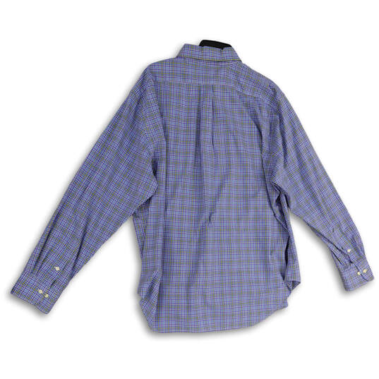 Mens Blue Plaid Long Sleeve Collared Casual Button-Up Shirt Size 18 36/37 image number 2