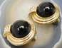 VTG Christian Dior Goldtone Faux Onyx Cabochon & Rhinestones Clip On Earrings image number 4