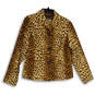 Womens Beige Brown Animal Print Long Sleeve Button Front Jacket Size 14 image number 1