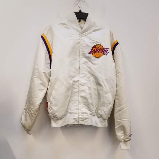 Vintage YOUTH Starter Jacket L.A. Lakers White Satin Sz. XL image number 1