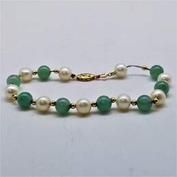 14K Gold Jane FW Pearl Bead 8.5inch Bracelet NEEDS REPAIR 14.2g