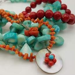 Silver Tone Coral Mixed Materials Necklaces Bracelet Beaded Mixed Lot alternative image