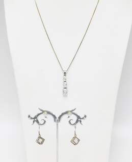 Contemporary 925 Vermeil Cubic Zirconia Moon & Star Sun & CZ Graduated Pendant Necklaces & Cube Drop & Post Earrings 16.1g