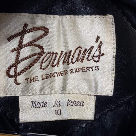 Berman's Bomber Style Leather Coat Size 10 image number 3