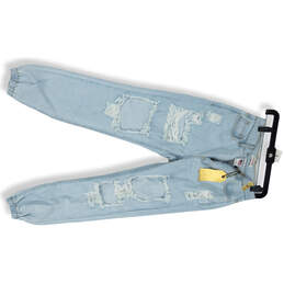 NWT Womens Blue Light Wash Distressed Pocket Denim Tapered Leg Jeans Size S